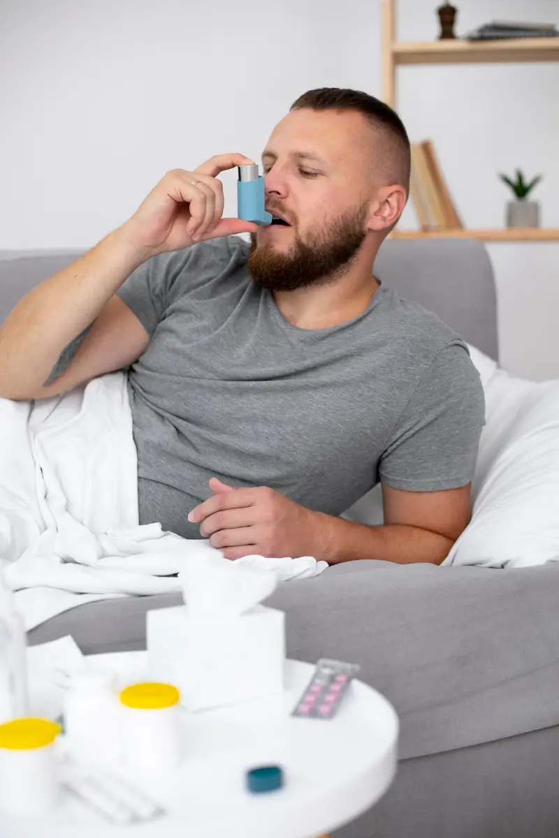 Young adult at home suffering from illness