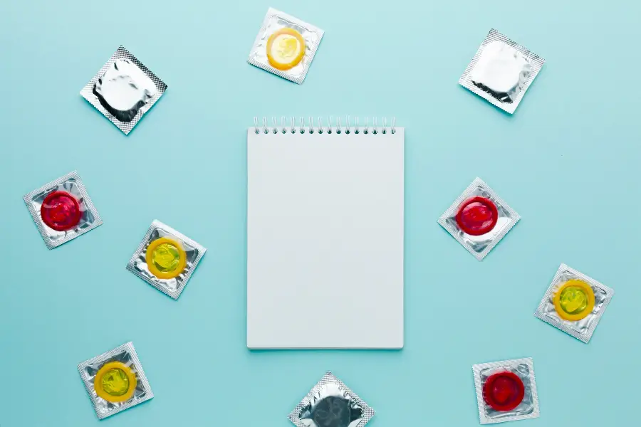 Arrangement of contraception concept with empty notepad